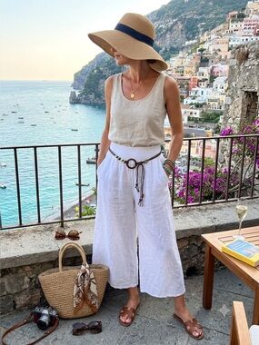 Women's White Wide-Leg 100%  Linen Pants size one size